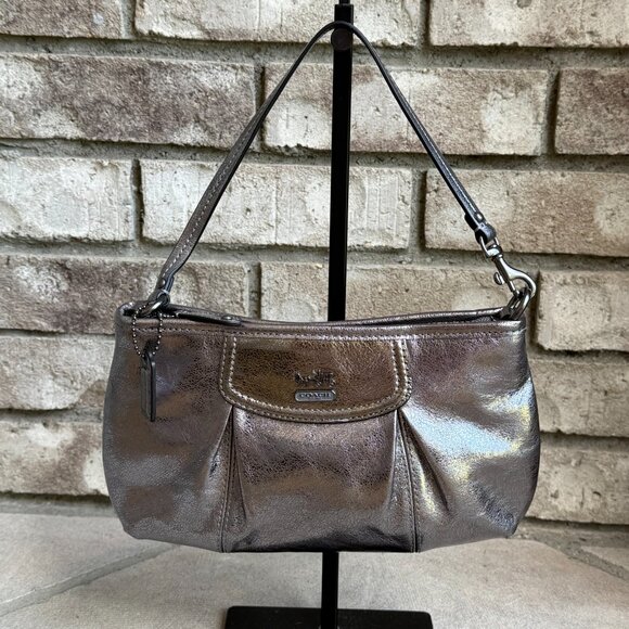 COACH MADISON WRISTLET MINI BAG METALLIC SILVER GOLD Women's Clutch Like New - Picture 2 of 13
